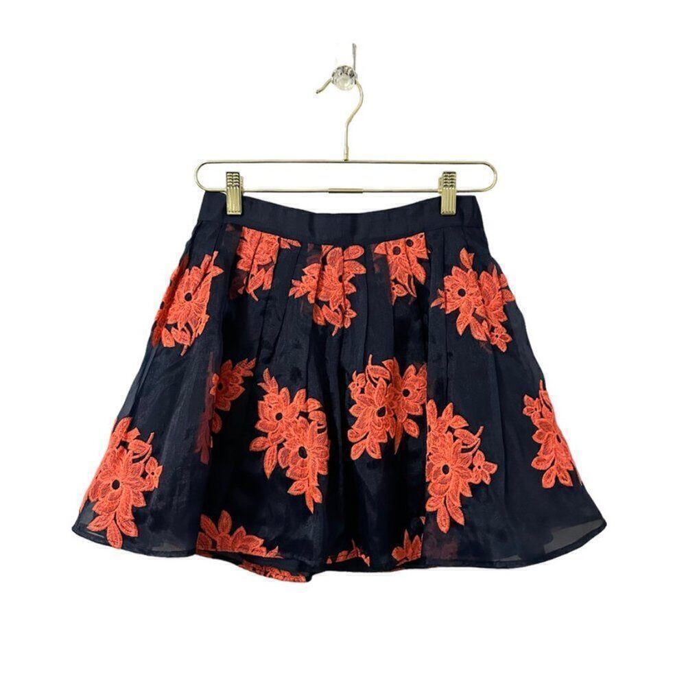 Anthropologie Maeve Pome Blossom Skirt Women's 2P Navy Coral Embroidered